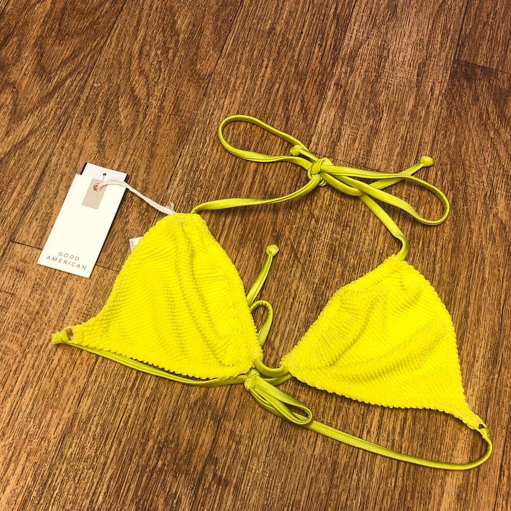 Good American Electric Yellow Tiny Ties Triangle Swim String Bikini Top Size 1/2